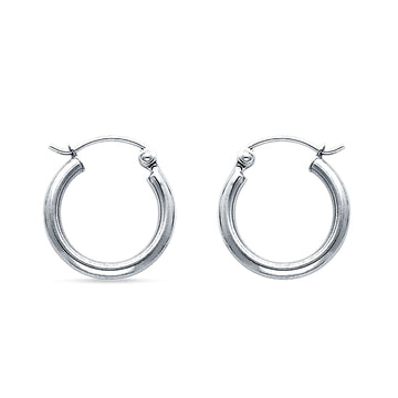 14K White Gold 15mm Round Snap Closure Hoop Earring Wholesale